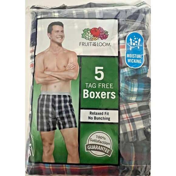 5 Men's Plaid Boxer Shorts Small 28-30 Fruit of the Loom No Bunching NWT New - Picture 1 of 10